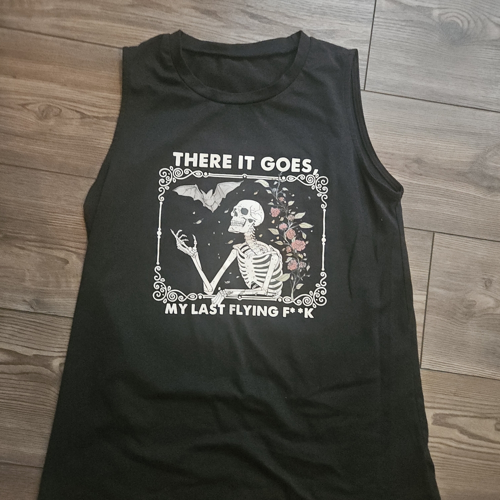 Black Graphic Tank Top with Skeleton Design